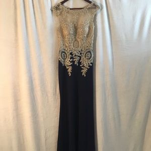 Navy Blue and Gold Evening Gown